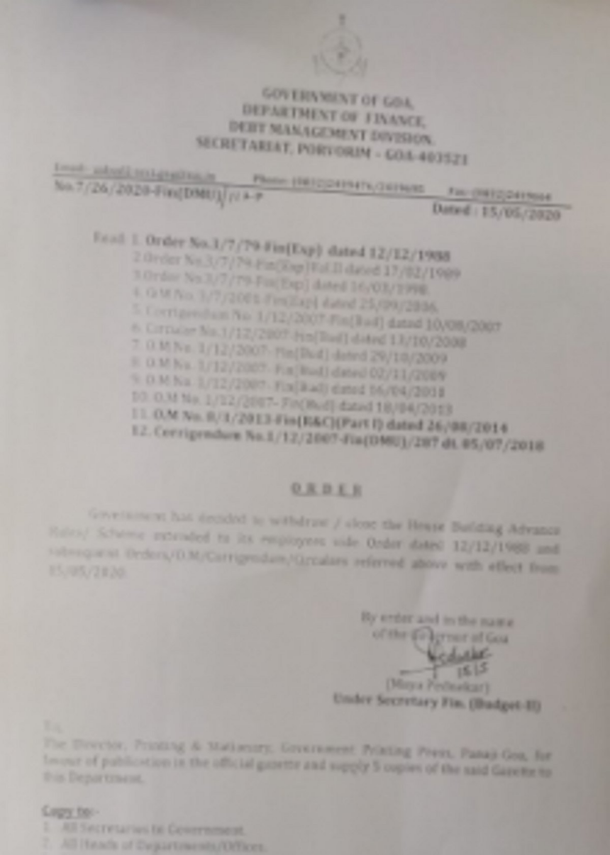 State withdraws house building advance scheme for employees