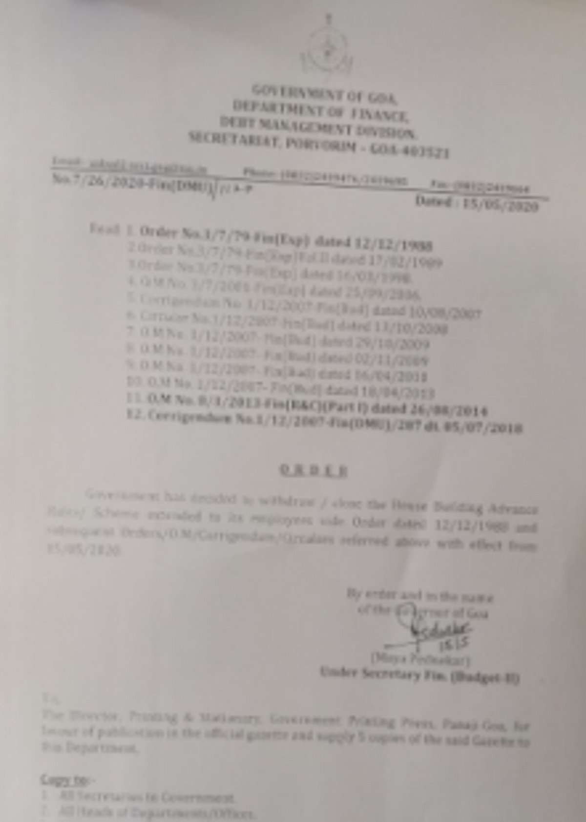 State withdraws house building advance scheme for employees