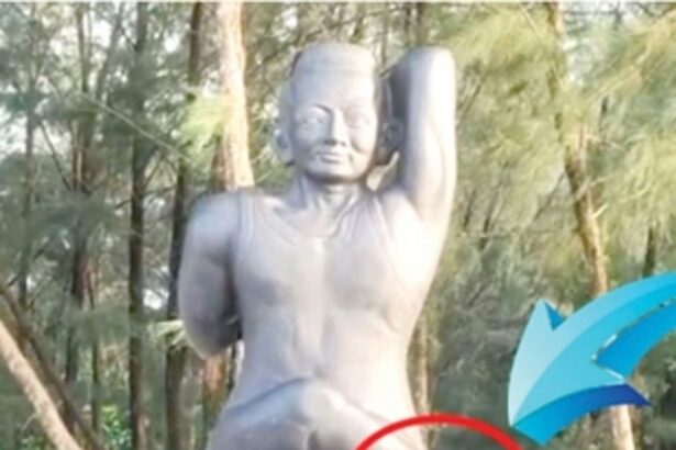 Statue of yoga asana at newly inaugurated Tapoloka damaged