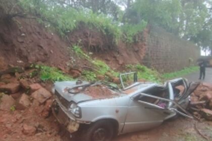 Stone wall collapses on car, electricity dept staffer injured