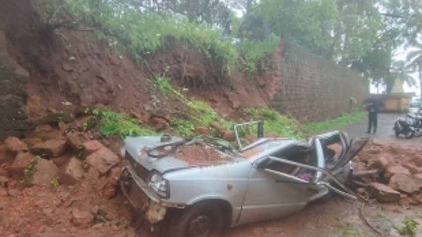 Stone wall collapses on car, electricity dept staffer injured