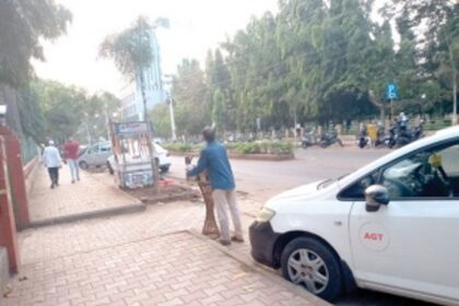 Street vendors operate in the evening