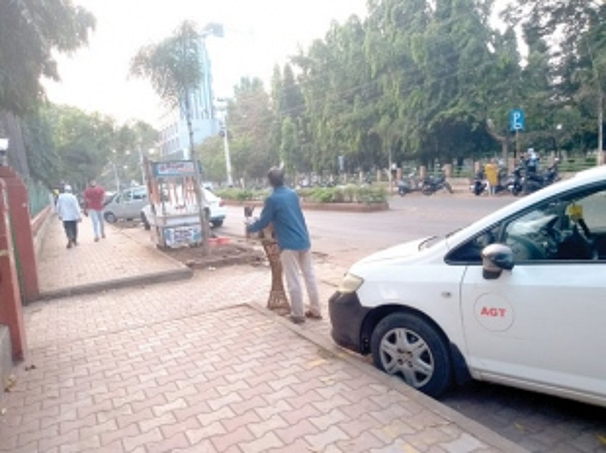 Street vendors operate in the evening