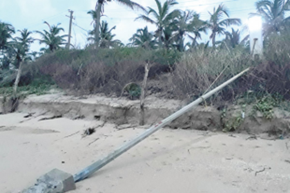Streetlight pole uprooted  at Sernabatim Beach