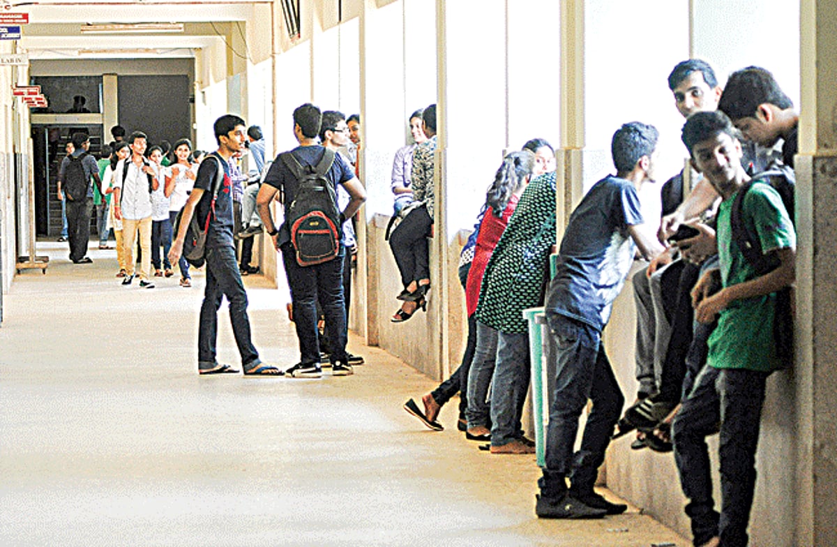 Students appearing for GCET at Don Bosco High School, which is one of the centres for the exams.