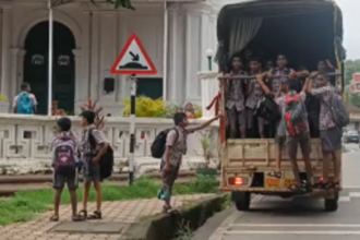 Students seen commuting home in Goods carrier as Balrath employees are on strike