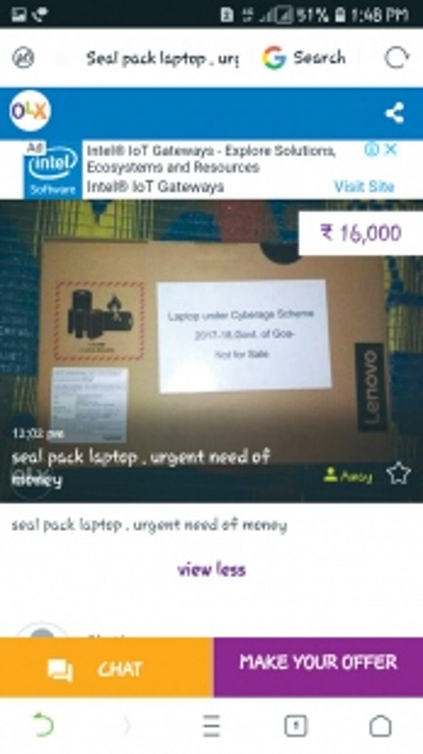 Students selling Cyberage laptops online