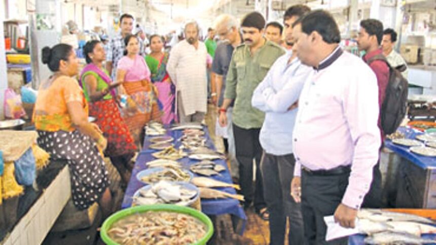 Taking a close look at sale of fish in PDA fish market.
