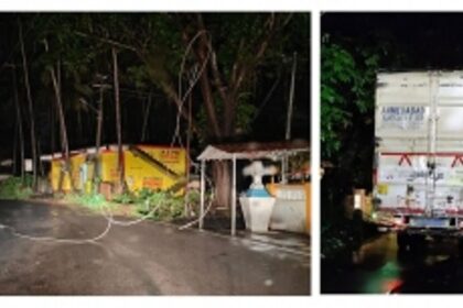 Tall trucks snap live wires in Sodiem-Siolim at night
