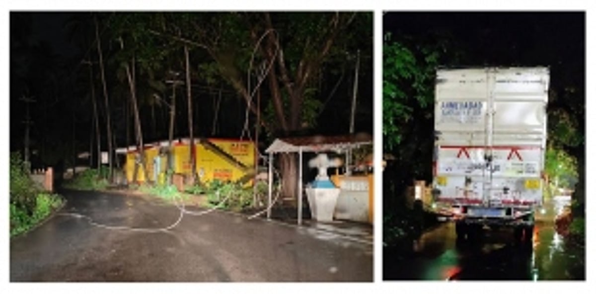 Tall trucks snap live wires in Sodiem-Siolim at night