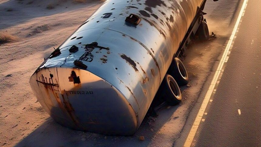 Tanker Carrying Sodium Bromide Overturns on Kadamba Bypass, Driver Injured 1 Tanker Carrying Sodium Bromide Overturns on Kadamba Bypass, Driver Injured