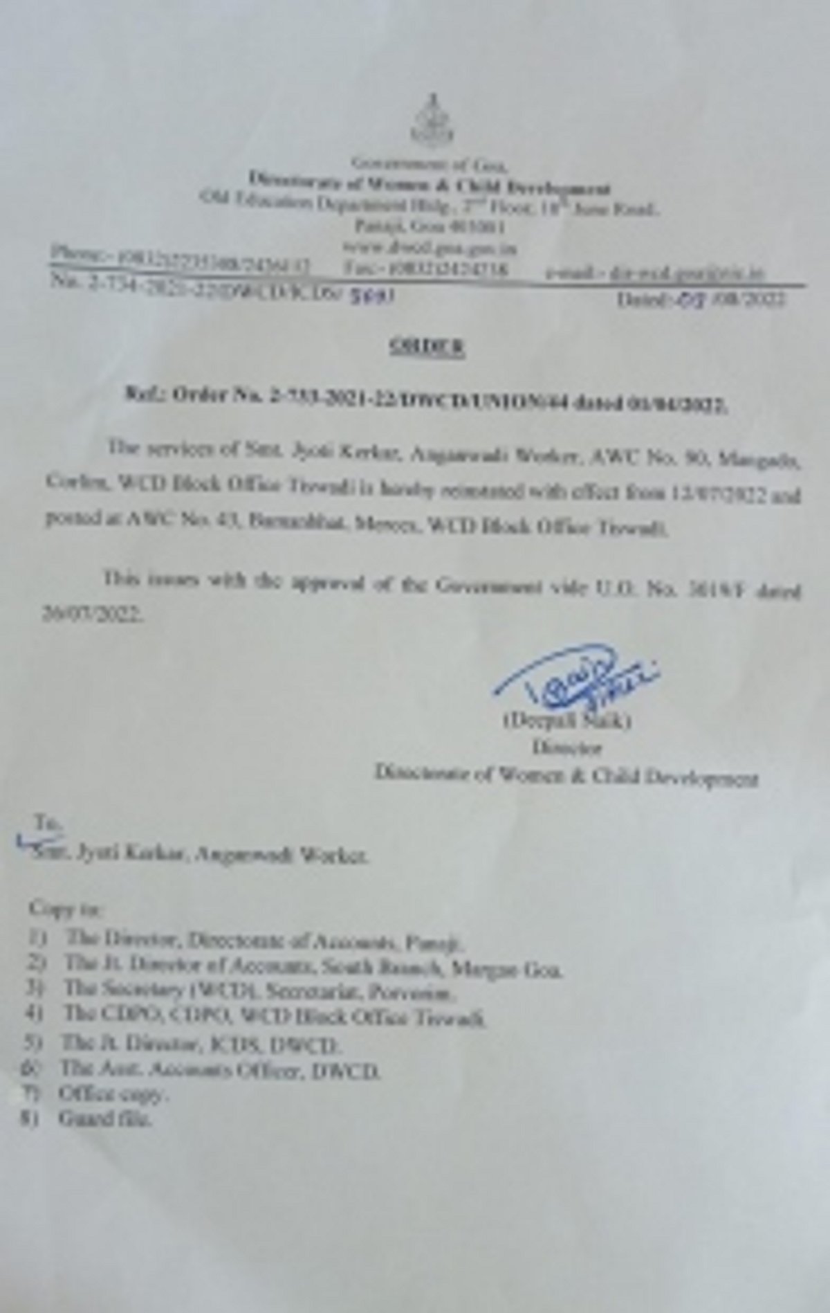 Terminated  Anganwadi workers reinstated