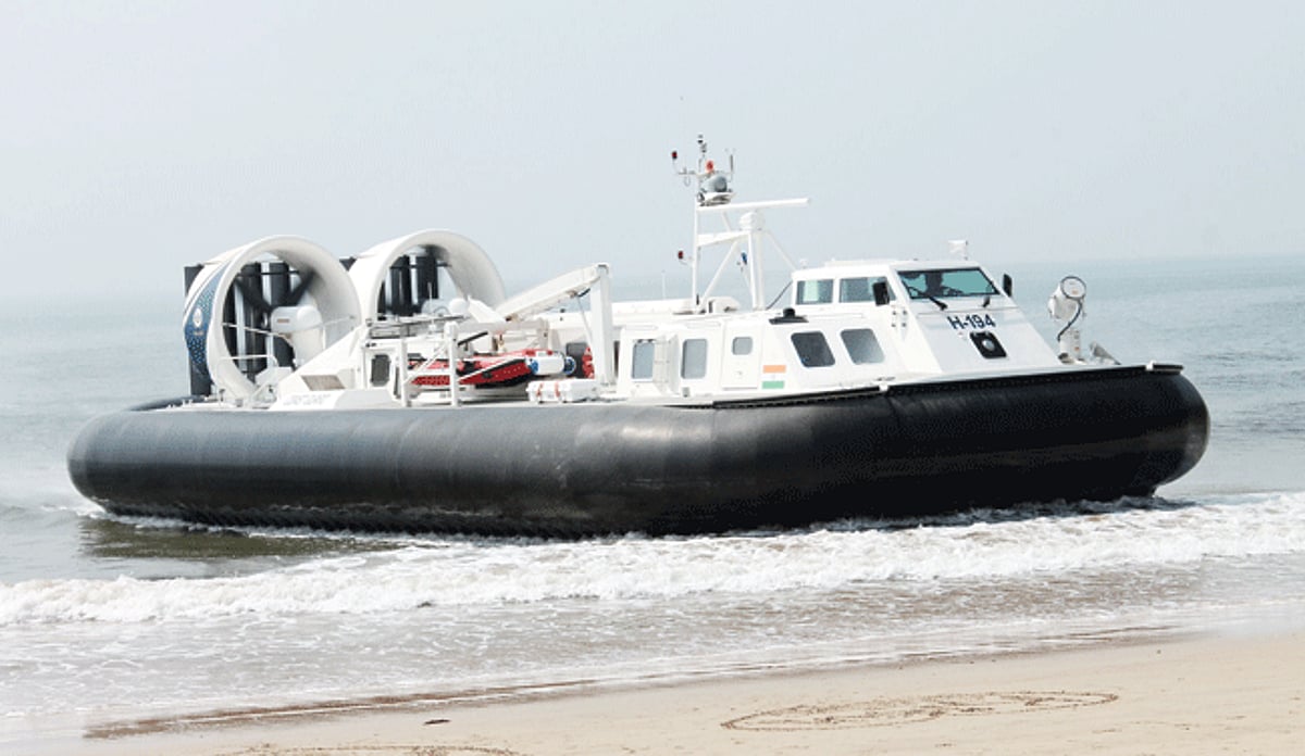 The Coast Guard hovercraft arrives at Bogmallo Beach.