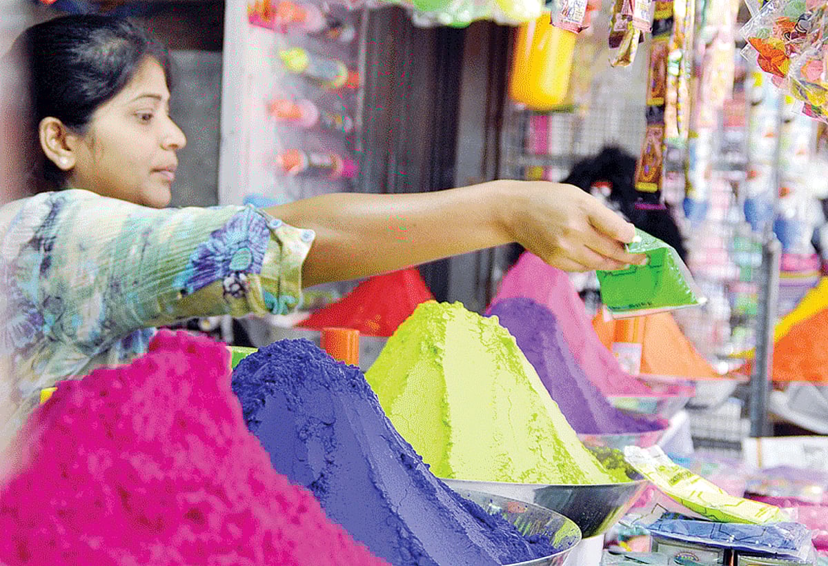 The Panjim market is flooded with coloured powder, locally known as gulal, ahead of the Holi festival, which will be  celebrated on March 17.