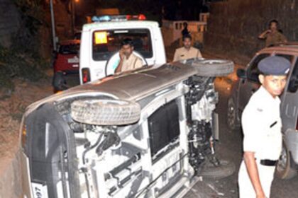 The Tata Nano car that was damaged in the hit-n-run at Cortim