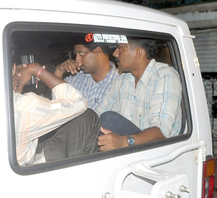 The arrested police personnel being taken for medical check up at GMC.