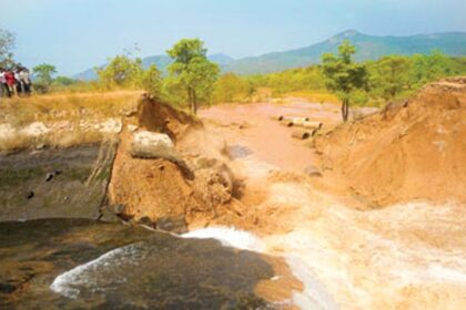 The breached portion of the canal supplying Tillari water