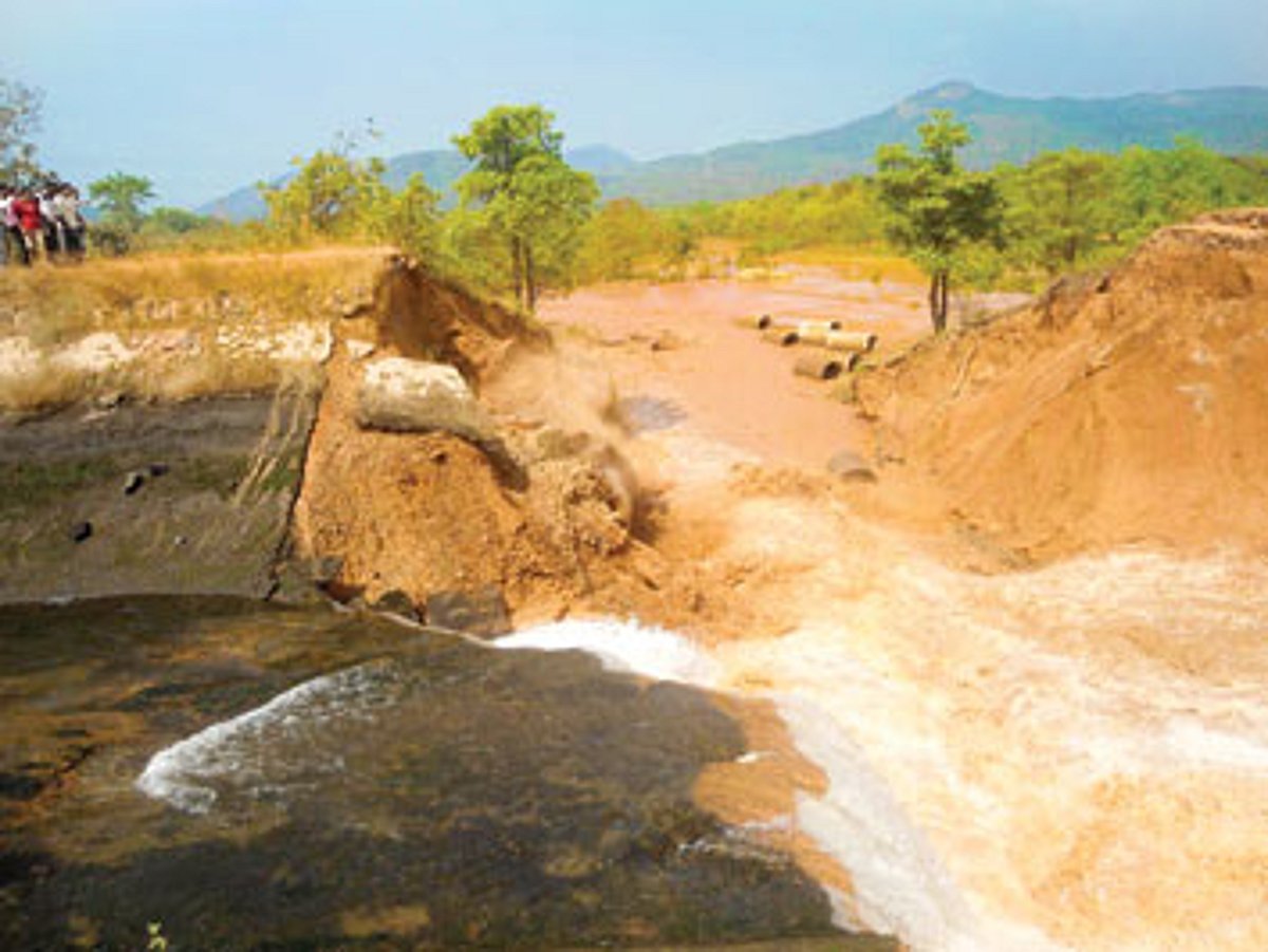 The breached portion of the canal supplying Tillari water
