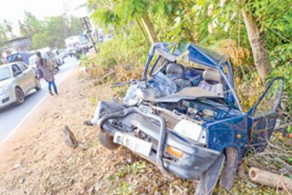 The car that rammed into an oncoming Kadamba bus