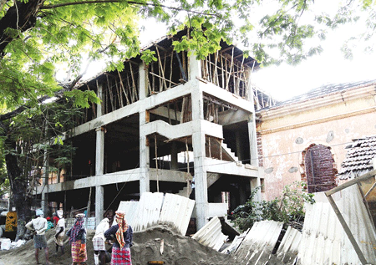 The controversial construction coming up at Campal heritage precints.