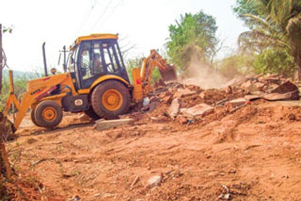 The demolition squad razes a house at Marwasada-Usgao.
