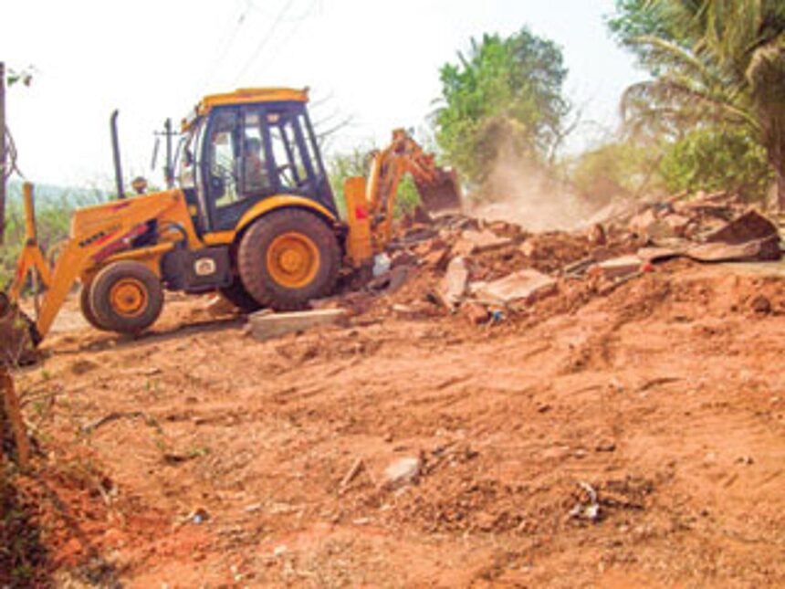 The demolition squad razes a house at Marwasada-Usgao.