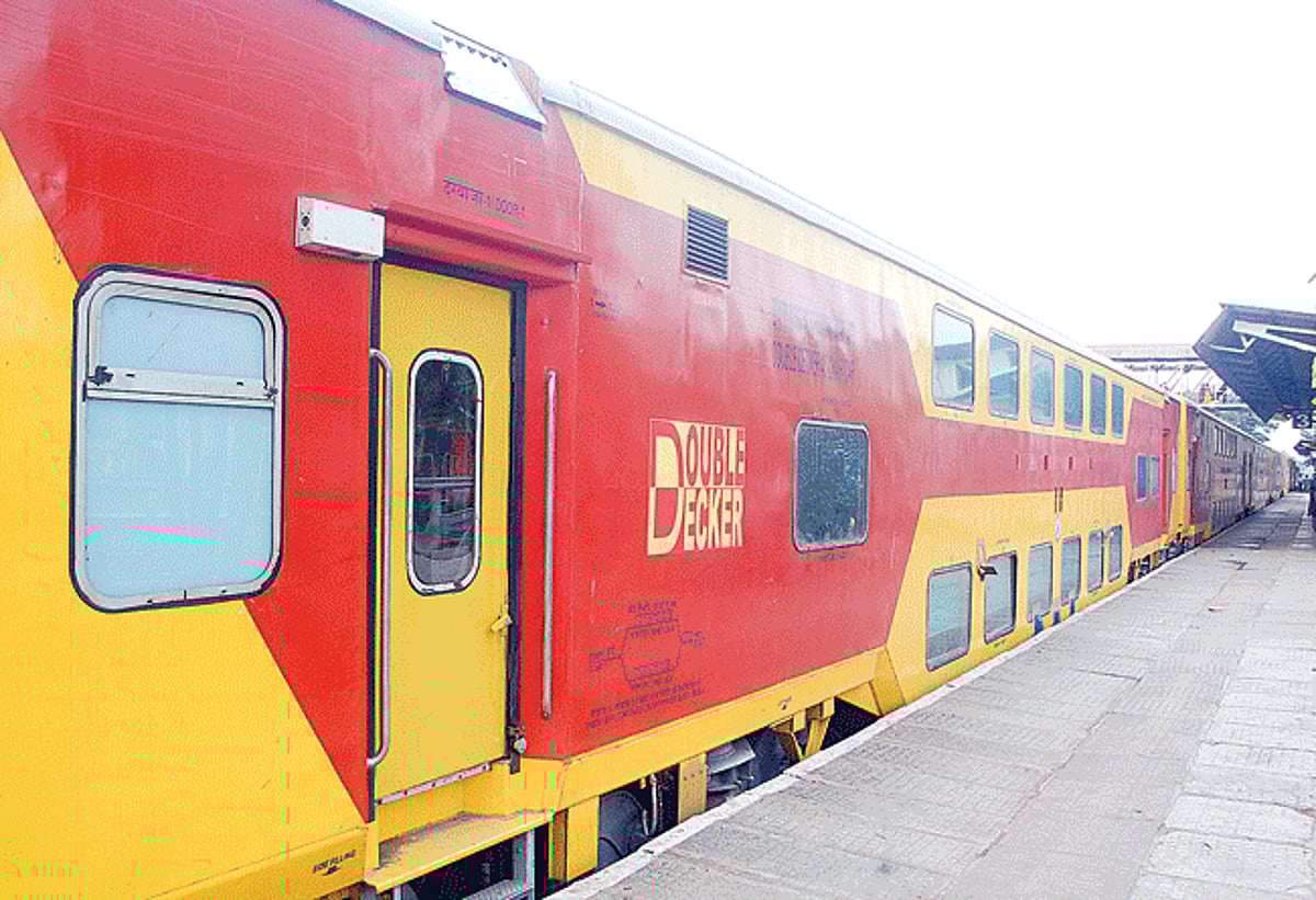 The double-decker train that chugged at the Margao railway station on Sunday.