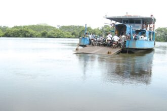The ferry service in operation linking Shiroda and Rachol separated by River Zuari.