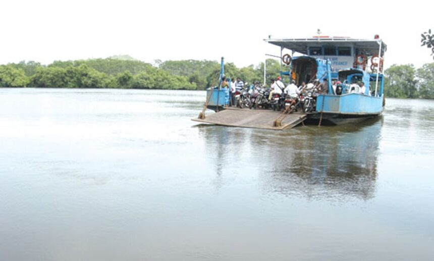 The ferry service in operation linking Shiroda and Rachol separated by River Zuari.