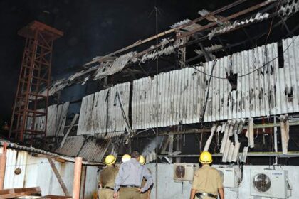 The fire at the Chowgule shipbuilding office.
