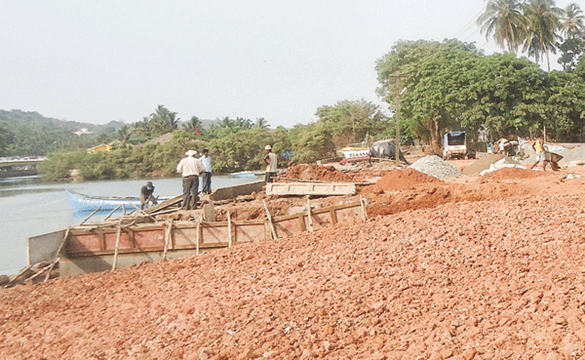 The fishing jetty under construction at Baga