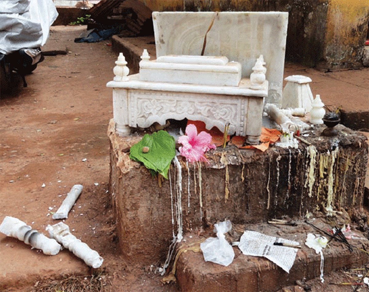 The ghumti at Malbhat, which was desecrated by miscreants last night.