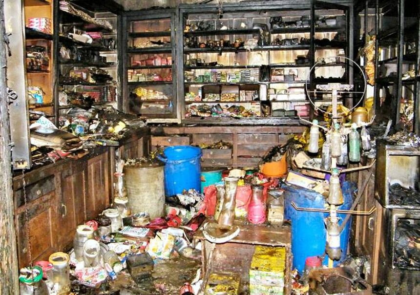 The goods destroyed at a grocery shop in Thana-Cortalim.