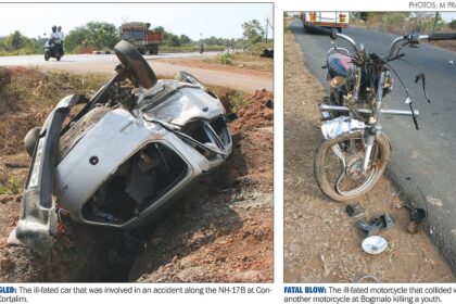 The ill-fated car that was involved in an accident along the NH-17B at Consua- Cortalim.