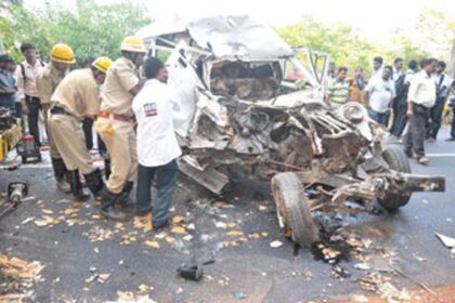 The mangled jeep, which was involved in the mishap.