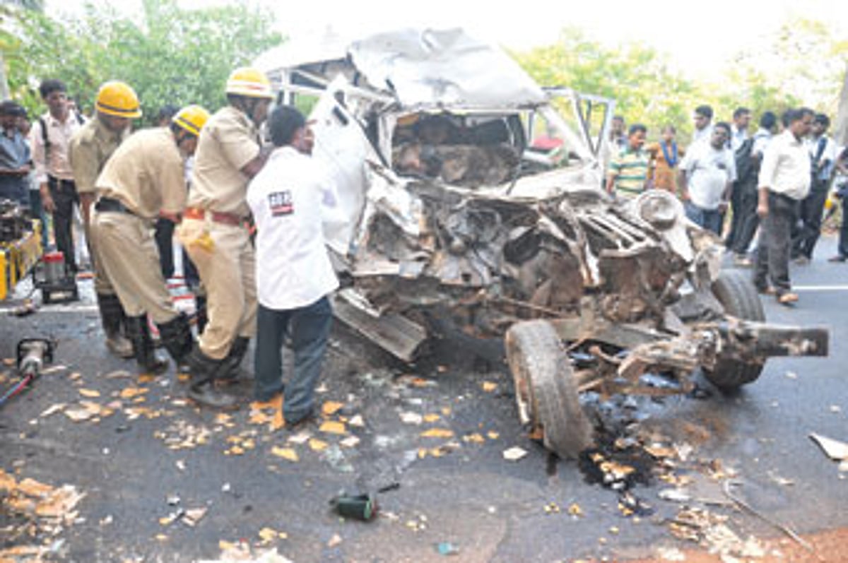 The mangled jeep, which was involved in the mishap.