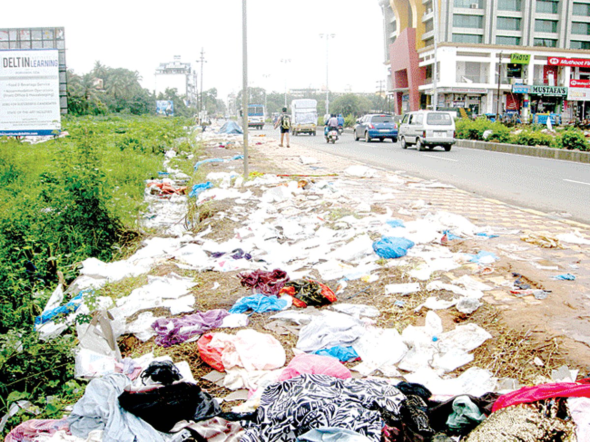 The plastic waste left behind by the week long fair at the Old market, Margao.