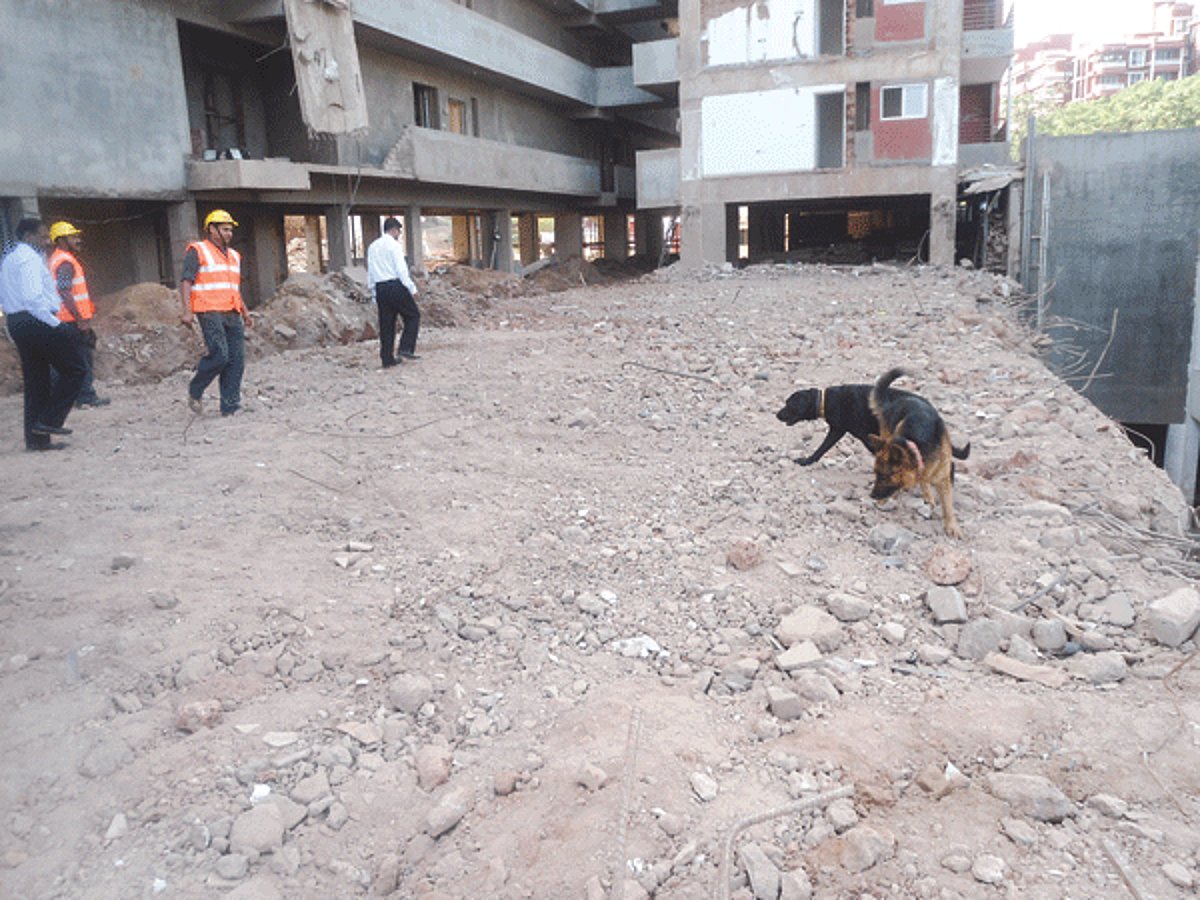 The plinth area at the collapsed Ruby Residency building at Chaudi reportedly taken up for excavation by a PWD team