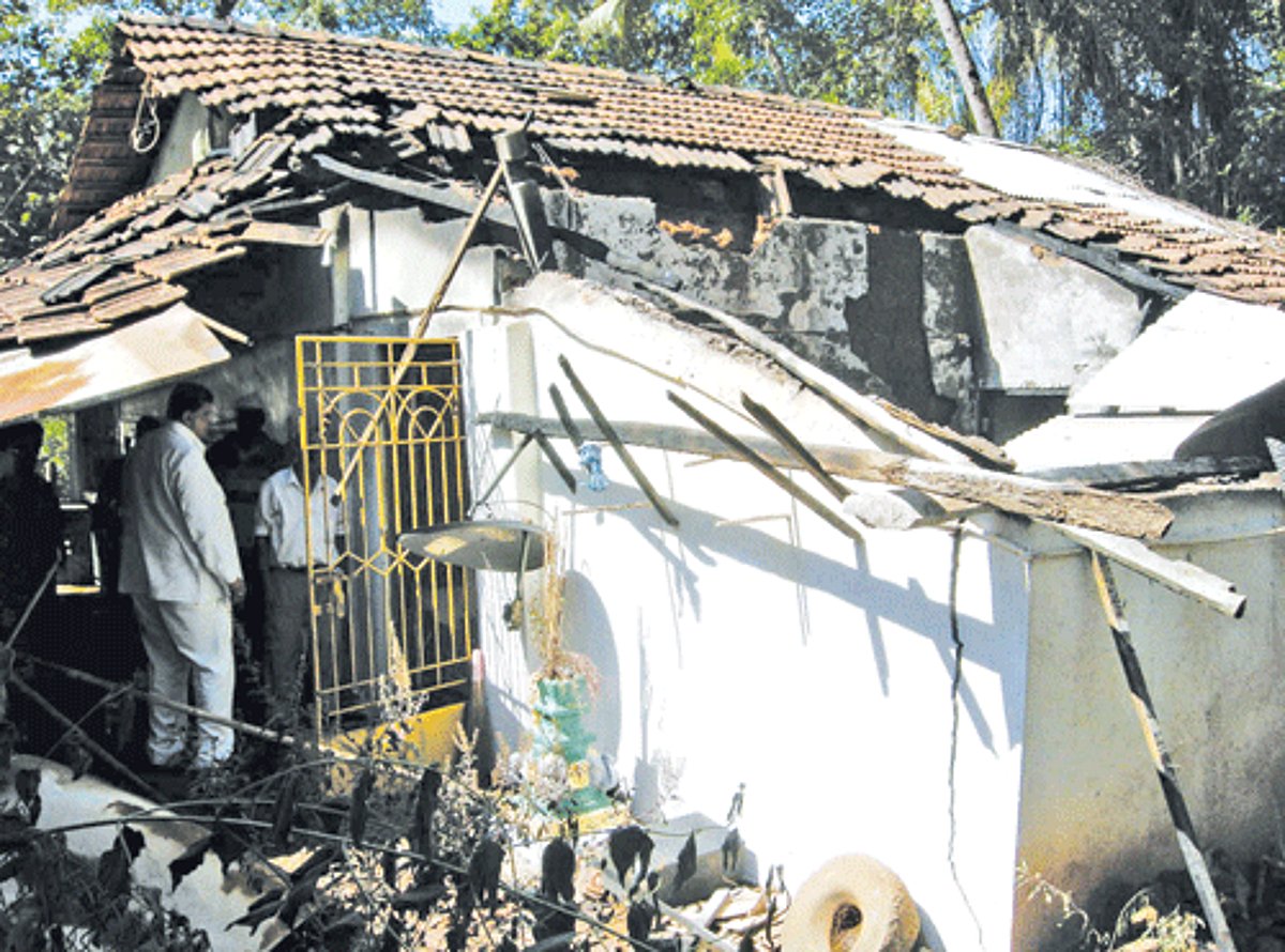 The rear portion of the Benaulim house destroyed by fire and cylinder blast.