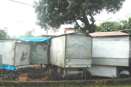 The seized omelette pav handcarts at the Margao Municipal garden.