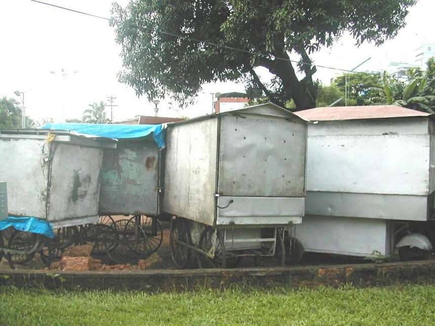 The seized omelette pav handcarts at the Margao Municipal garden.