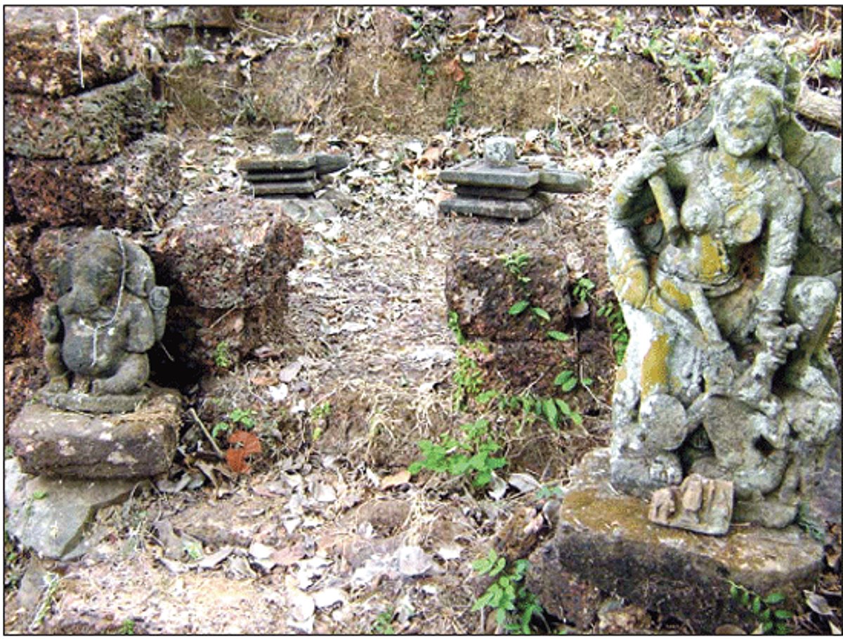 The two deities and two lings at ishwar Maheswar Devul Soliem-Khola,Canacona at the ruins in temple.