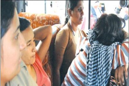 The two women accused, who were brought to Goa by Belgaum police in connection with the drugs case.