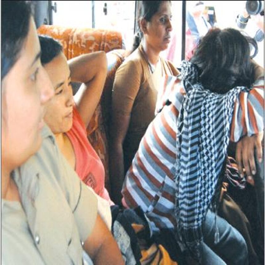 The two women accused, who were brought to Goa by Belgaum police in connection with the drugs case.