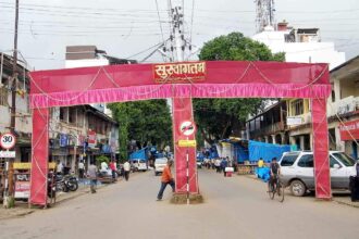 The welcome arch erected welcoming devotees to the 112th edition of the Shree Damodar Bhajani Saptah, Vasco.