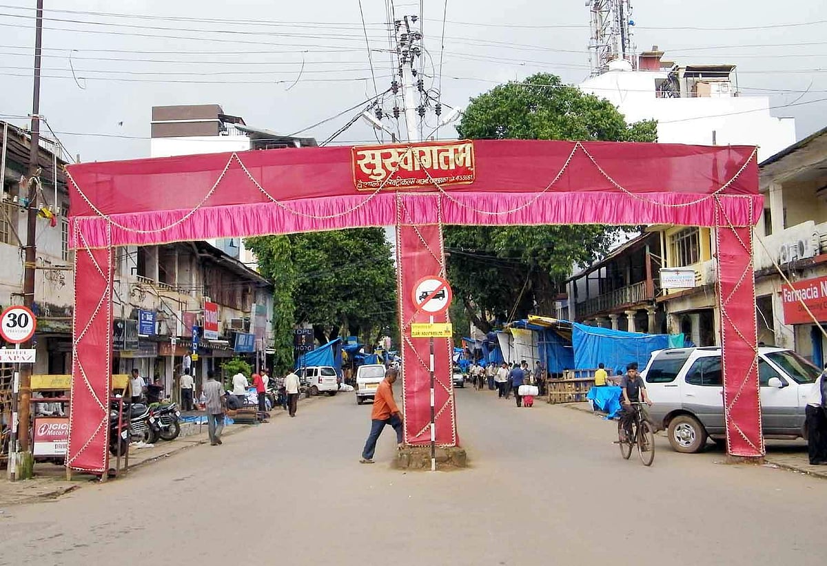The welcome arch erected welcoming devotees to the 112th edition of the Shree Damodar Bhajani Saptah, Vasco.