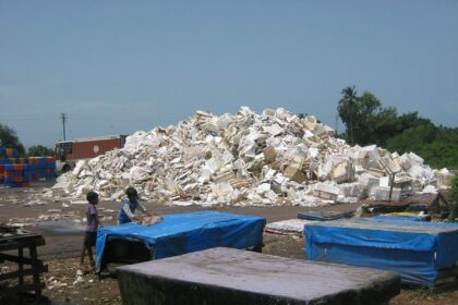 This heap of thermocol waste lying unattended at the wholesale fish market.