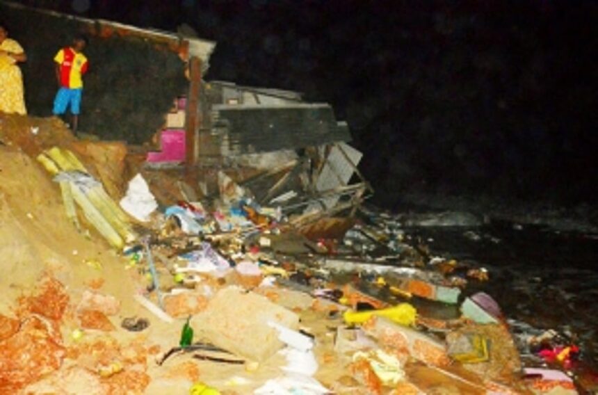 Three structures, toilet on Baina shore collapse
