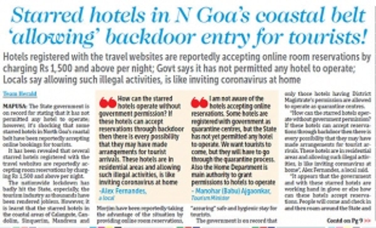 Tourism Dept admits hotels accepting online bookings
