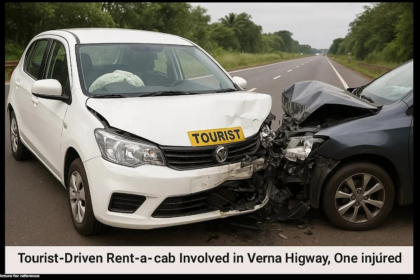 Tourist-Driven Rent-a-Cab Involved in Head-On Collision on Verna Highway, One Injured